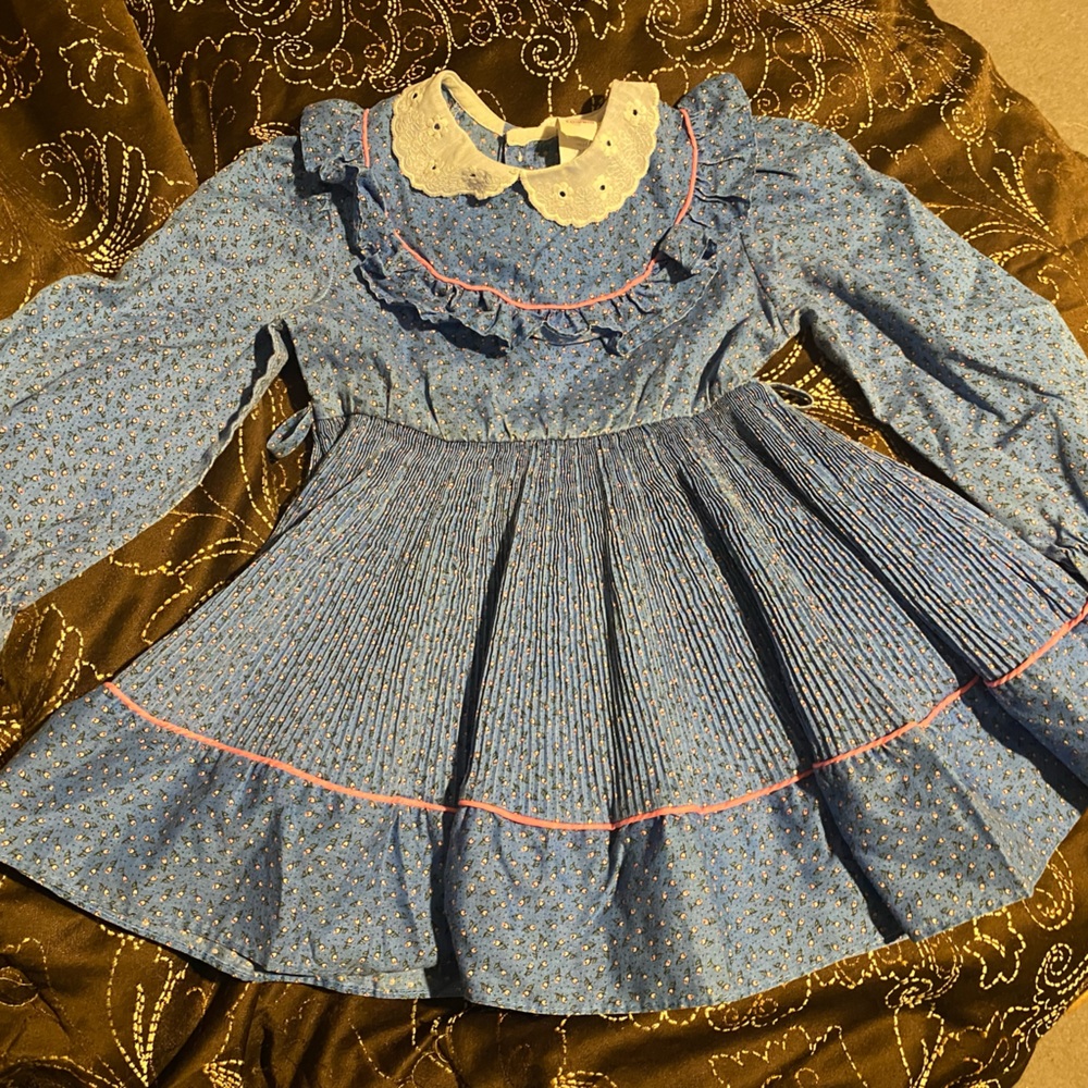 VNT ROANNA Girls Floral Blue and Pink Smock Dress 4T